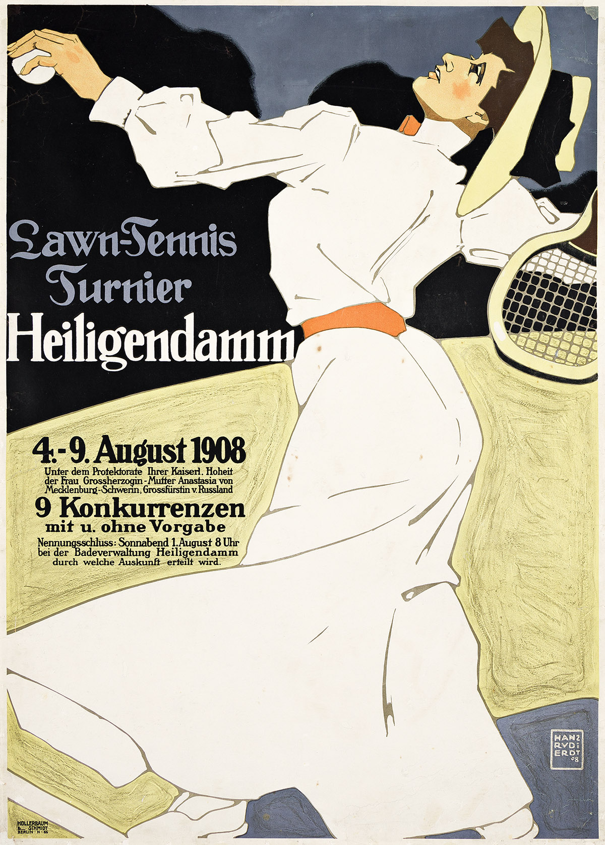 HANS RUDI ERDT (1883-1918). LAWN - TENNIS TURNIER / HEILIGENDAMM. 1908. 38¼x27¼ inches, 97x69¼ cm. Hollerbaum & Schmidt, Berlin.
